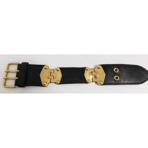 MiuMiu Wide Black Leather Gold Tone Hardware Bracelet 8 in